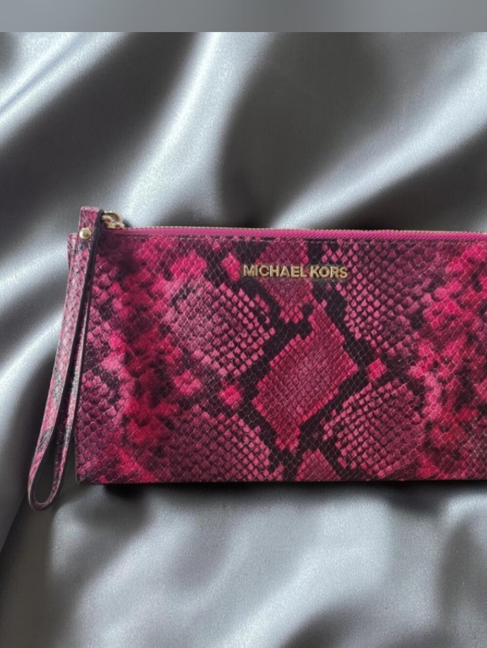 Michael Kors JetSet Embossed Leather Large Snake-Print Zip Wristlet/Clutch